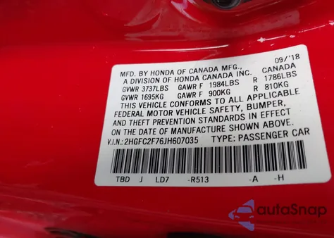 2018 Honda Civic Ex from USA, damaged, VIN 2HGFC2F76JH607035